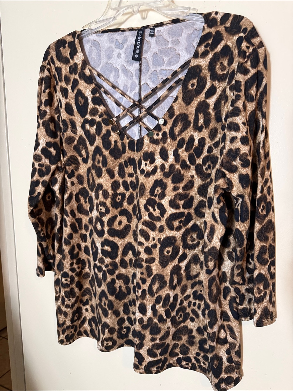 Crisscross V-Neck Leopard Print Long-Sleeve Top - Wild Tan/Black